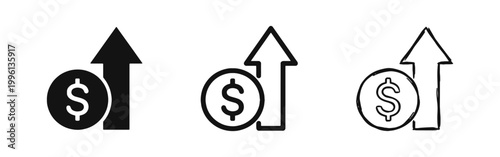 Dollar Coin and Growth Arrow Icon Set for Financial Profit and Success