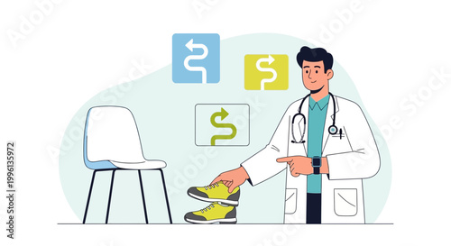 Doctor shows shoes, symbolizing medical treatment options and patient care