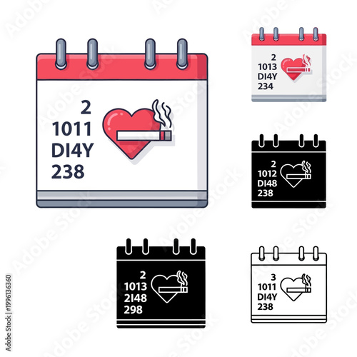No Smoking Day calendar icons with heart and cigarette  quit smoking concept  healthy lifestyle motivation