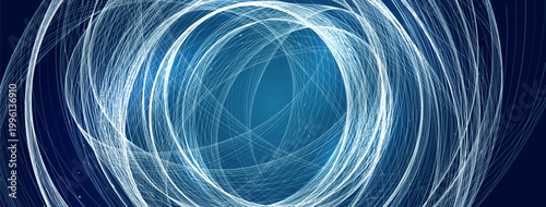 Blue Digital Data Flow Hurricane, Data Science Spiral Vortex Depth Tunnel, Big Data Swirl Neon Light. AI Digital Transformation Abstract Background. Tornado Storm Weather Wind. Vector Illustration