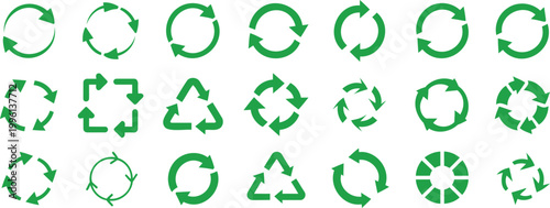 Collection of green recycling and rotation arrow recycle