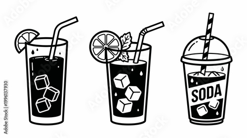 Soda drinks illustrated refreshments beverages