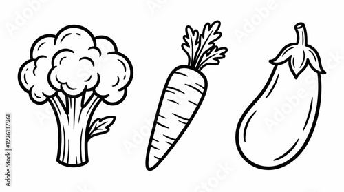 Vegetables broccoli carrot eggplant illustration