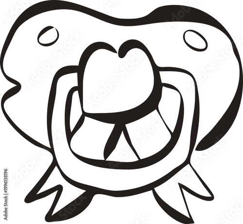 Cute newborn pacifier doodle illustration in minimal hand drawn outline style for baby shower invitation, nursery decor, and parenting design