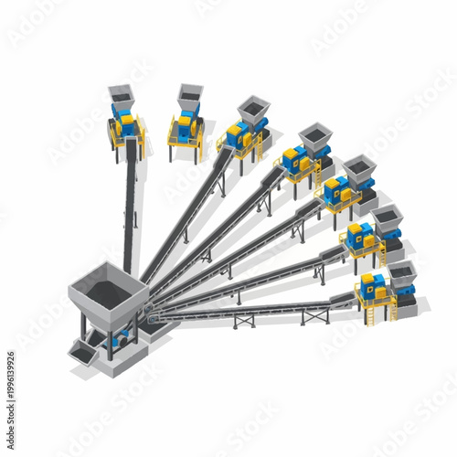 Industrial conveyor belt system for material processing.