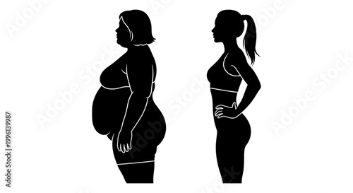 Pregnancy, weight loss, transformation, silhouette, icons, black, white