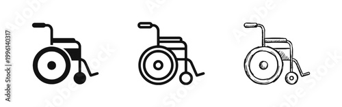Wheelchair icon set representing accessibility and medical mobility