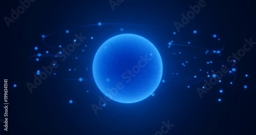 Celestial Blue Sphere: A mesmerizing cosmic composition, featuring a vibrant, glowing blue sphere amidst a constellation of smaller luminous particles, embodying concepts of energy, connection.