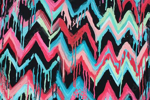 Billede på lærred Abstract Chevron Pattern with Dripping Paint
