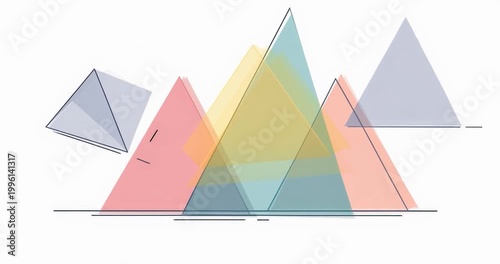 Abstract Mountain Peaks: A series of translucent, colorful triangle peaks, creating a modern and artistic representation.