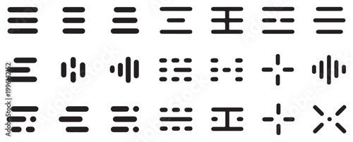 Horizontal bar and dash UI icons for web navigation, minimalist interface design collection. vector illustration eps 10