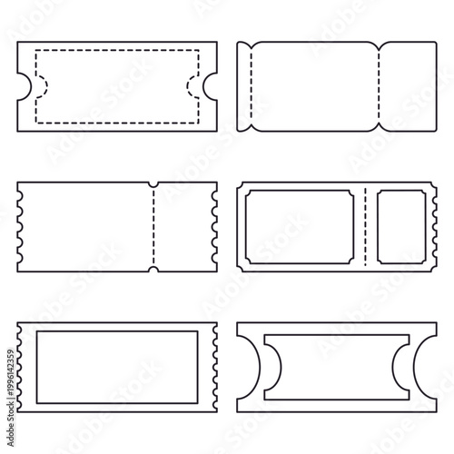 Set of vector templates of linear black and white tickets