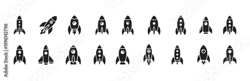 Set of rocket ship icons symbolizing space travel and innovative technology