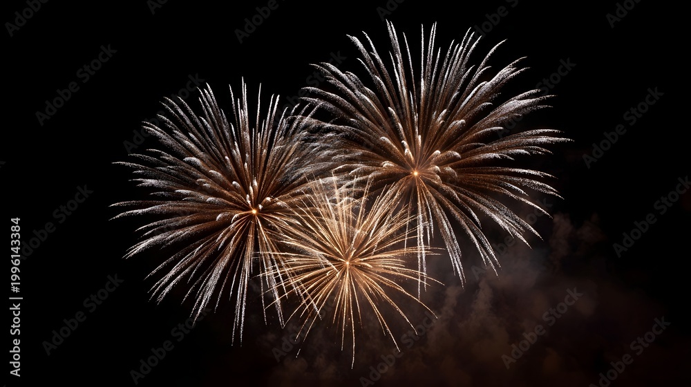 Fototapeta premium Brilliant bursts of golden fireworks illuminate the dark night sky during a grand festive celeb n