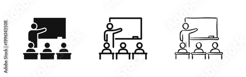 Education and Classroom Teaching Icon Set with Students