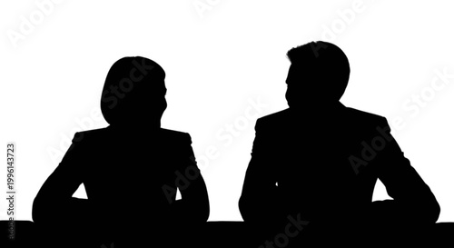 Silhouette couple sitting at table talking isolated on transparent background, Vector