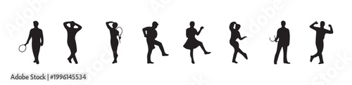 Array of black person silhouettes showing playful dance steps and athletic ready stances