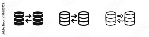 Database synchronization icon set for data transfer and cloud storage.