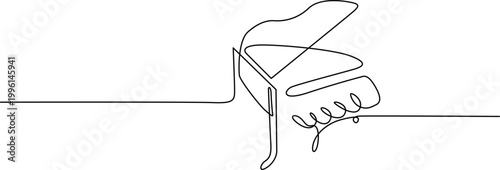 Simple line drawing of upright grand piano with open lid Vector