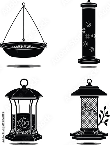 Hanging bird feeder cylinder icon isolated on transparent background, seed dispenser for garden wildlife feeding and backyard birds