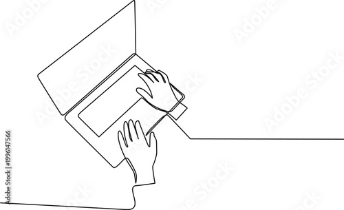 Person using a laptop with stylus Vector