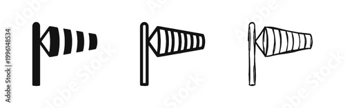 Windsock Weather Icon Set Solid Outline and Hand Drawn Styles