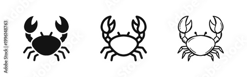 Crab Seafood Icon Set Solid Outline and Hand Drawn Styles