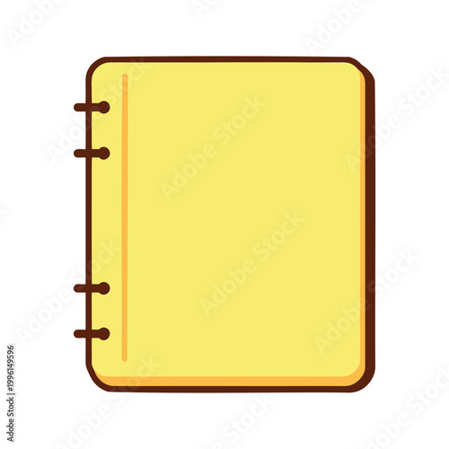 Illustration of a yellow notepad with a brown border and spiral binding on the left side