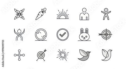 Set of Simple Line Icons: Business, Nature, Success, and Lifestyle