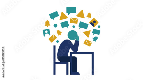 Person sitting at desk stressed.