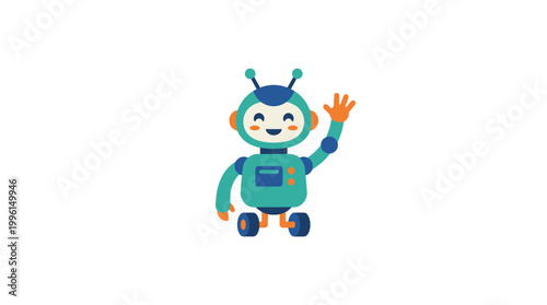 Smiling Robot Character Waving Hand.
