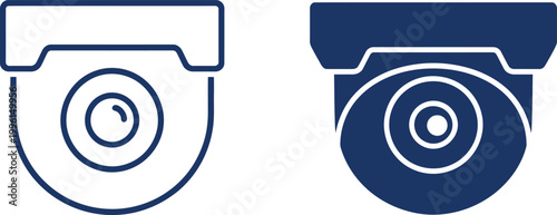 Two dark blue security camera one outlined, one solid