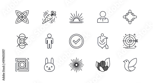 Set of Minimalist Line Icons: Business, Lifestyle, Nature, and Symbols