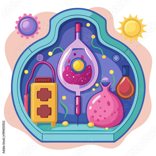 Cartoon Cell Biology Illustration with Organelles