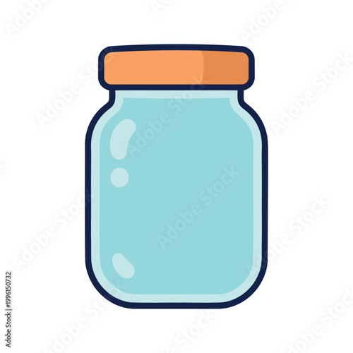 Illustration of a clear blue glass jar with a light brown lid and a dark blue outline