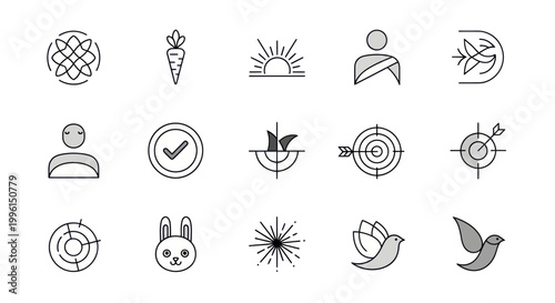 Set of Icons: Goals, Success, Growth, Health, and Creativity