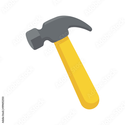 Yellow handled hammer with a gray head for construction and repair work illustration
