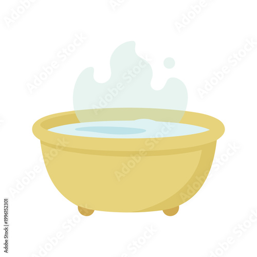 Relaxing bath with steam rising from the water in a cartoon illustration
