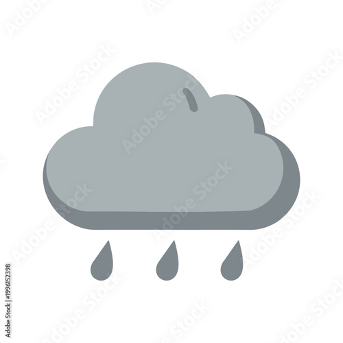 Gray cloud with raindrops falling represents light rainfall in a simplistic graphic