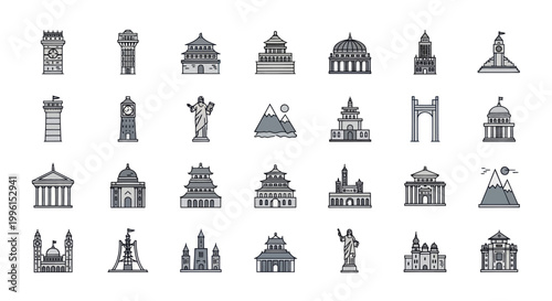 Pixel Art Famous Landmarks Collection - Global Architecture Icons