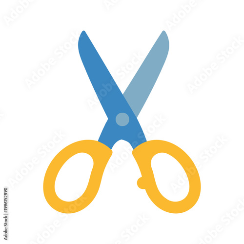 Illustration of blue and yellow crafting scissors with open blades on a white background
