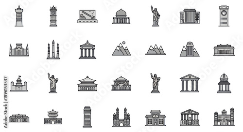 Pixel Art Landmark Icons: Famous Buildings, Monuments, and Architecture Collection
