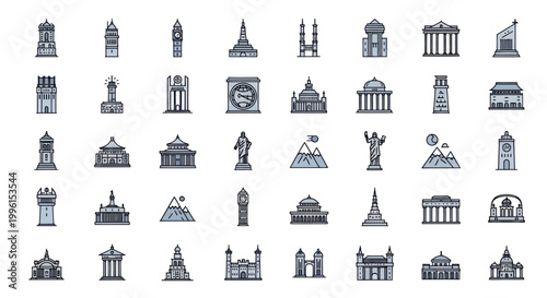 Pixel Art Famous Landmarks Collection - Vector Icons