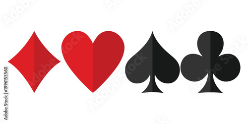 Set icon design four playing card suits hearts, diamonds, clubs, and spades