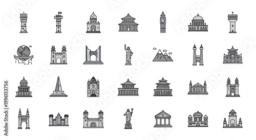 Pixel Art Famous Landmarks Collection: World Icons Set