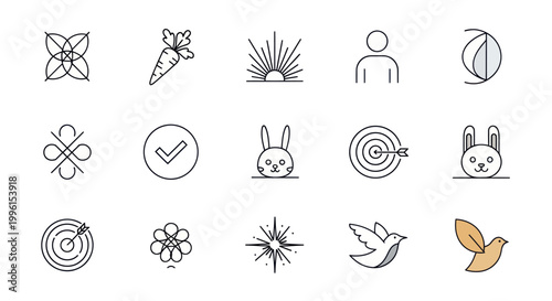 Vector Icon Set: Nature, Business, and Abstract Symbols on White Background
