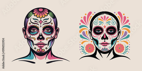 Sugar Skull Makeup Design Set for Day of the Dead and Mexican Folklore Celebrations