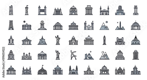 Pixel Art Famous Landmarks Collection - Global Architecture Icons Set