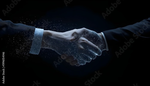 Artistic Concept of Human Hand Shaking Invisible Digital Particle Hand