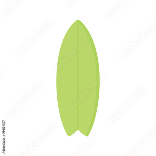 Isolated chartreuse surfboard stands upright on a white backdrop ready for summer fun